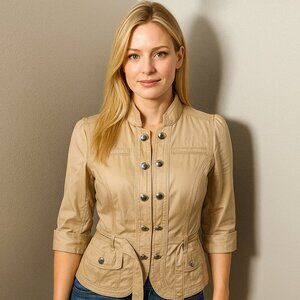 2/$30 White House Black Market Chinese Style Military Jacket Beige 2 #A0021